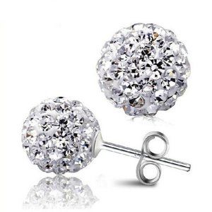 NEW Silver Full Zircon Crystal Round Ball Stud Earrings